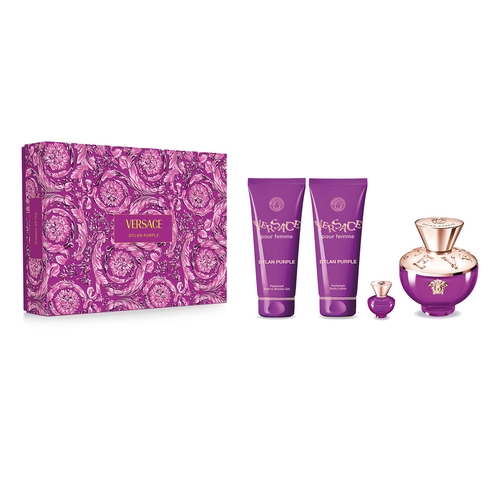 Versace Dylan Purple pour femme edp kinkekomplekt naistele 100 ml+ihupiim 100 ml+dušigeel 100 ml+edp miniatuur